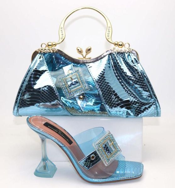 

light blue color shoe and bag set party women shoes and bag set african wedding sandals italian shoes with matching bags, Black