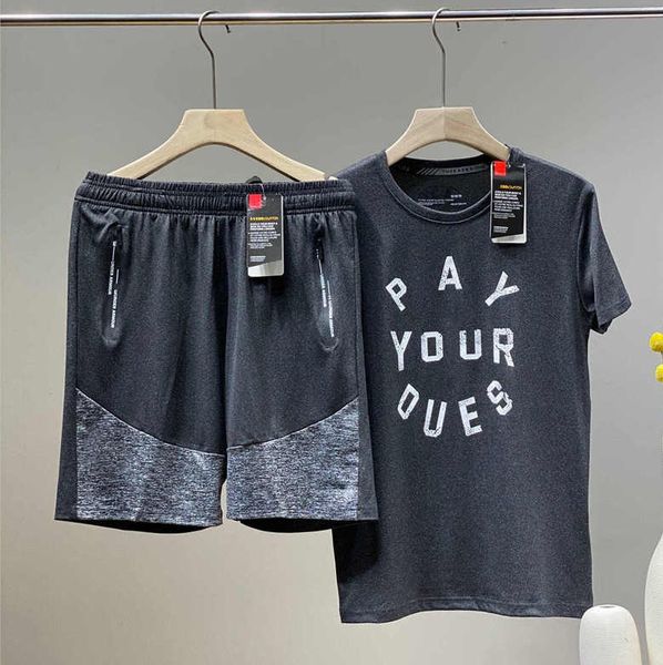 

designer men tracksuits fashion brand mens sports t shirt + shorts suits casual active tracksuit fashion mens tees sets size -3xl yf203143, Gray