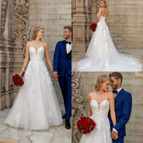 

2020 bohemian свадебные платья милая линия кружева аппликации страна свадебное платье boho сшитое дешевые robe de mariée, White