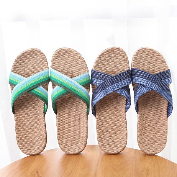 

hrfeer 2018 summer men slippers flax home slipper lightweight cross belt silent sweat indoor slippers men sandals big size, Black