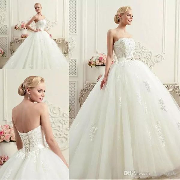 

vestidos a line wedding dresses corset back with sash appliqued strapless bridal gowns floor length, White