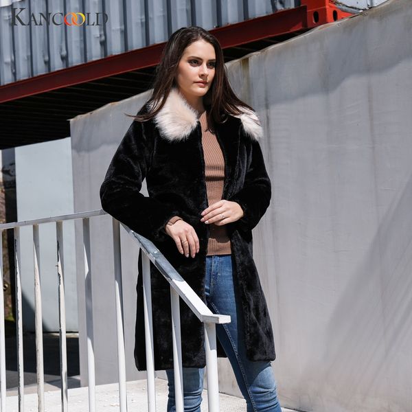 

kancoold coats women fashion solid outerwear faux fur cardigan loose turn-down pocket novelty coats and jackets women 2019aug6, Black