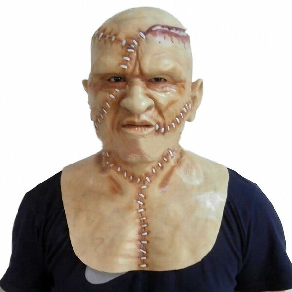 

mascarello realistic human face mask scary zombie latex man bald head mask halloween