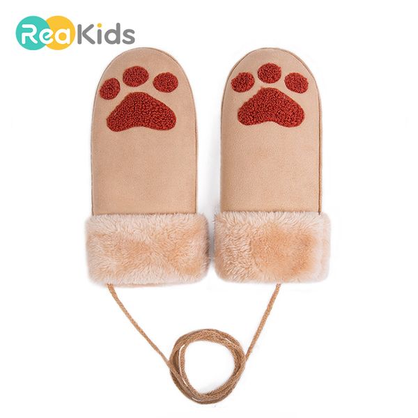 

reakids cute winter baby gloves cotton cartoon lovely mittens thicken children warm gloves girls boys mittens children, White