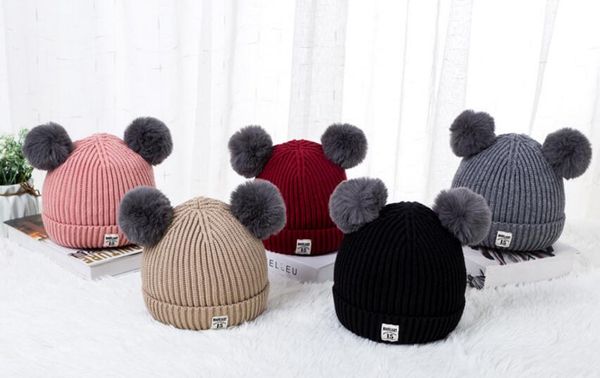 Autunno inverno Cappelli da festa per bambini cappello lavorato a maglia a doppia sfera per ragazzi e ragazze coreani cappello di lana standard per bambini cappello caldo per bambini
