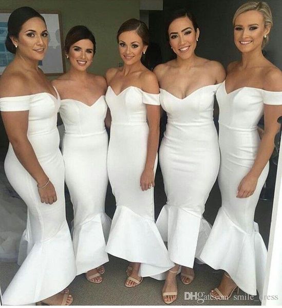

White Arabic Bridesmaid Dresses Mermaid Off Shoulder High Low Wedding Party Guest Dresses Custom Made Formal Dress SB176