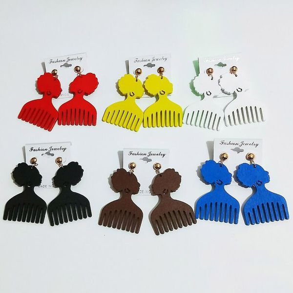 

exaggerated african pattern geometric comb wooden earrings fashion wood earrings earrings ear jewelry bohemian 6 colors, Silver