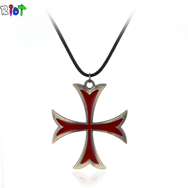 

assassins templar necklace the knight templar leather chain figure cosplay fashion mens womens fans jewelry the cross pendant, Silver