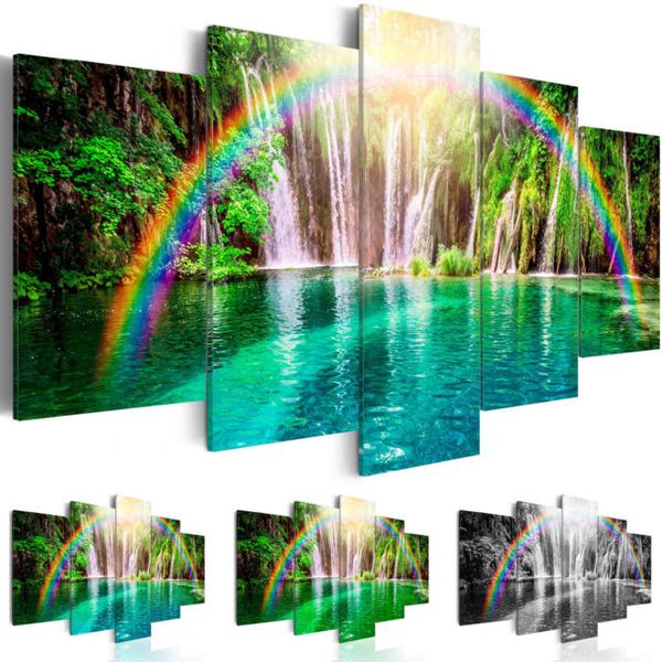

canvas print modern fashion decoration landscape waterfall rainbow, ,choose color and size(unframed, only print)