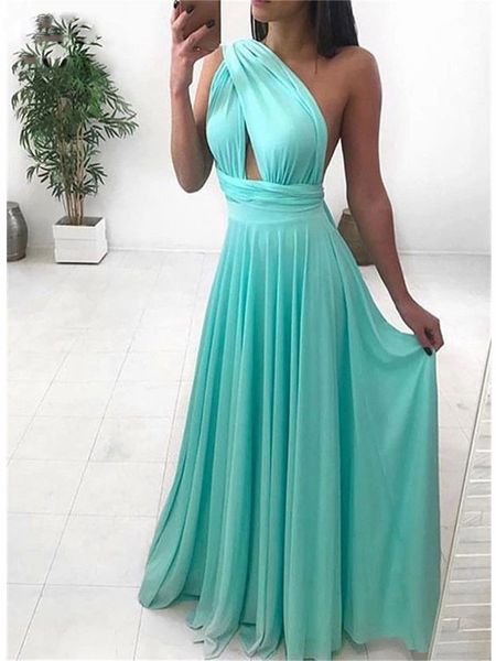 Einfache Schulter Abendkleider lange Chiffon Sleeveless Abschlussballkleid für Jugendliche Chiffon Formale Abendkleid Für Frauen