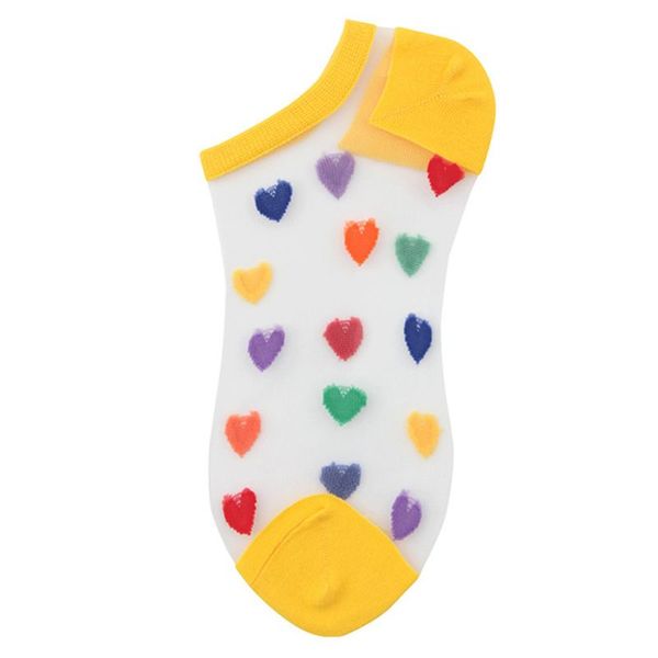 

women transparent glass fiber boat socks colorful love heart ultra-thin hosiery d08e, Black;white