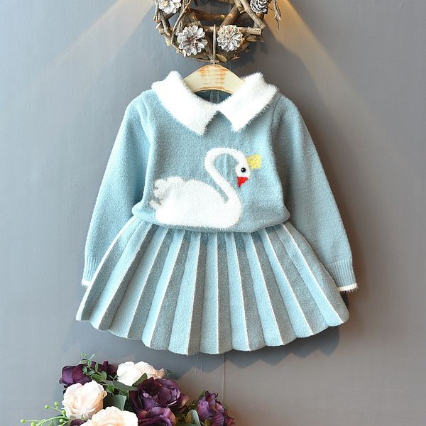

6mdgw suits for boys and girls and girls crystal children's cartoon baby crystal mink velvet little swan sweater knitted suit 2019 chil, Blue