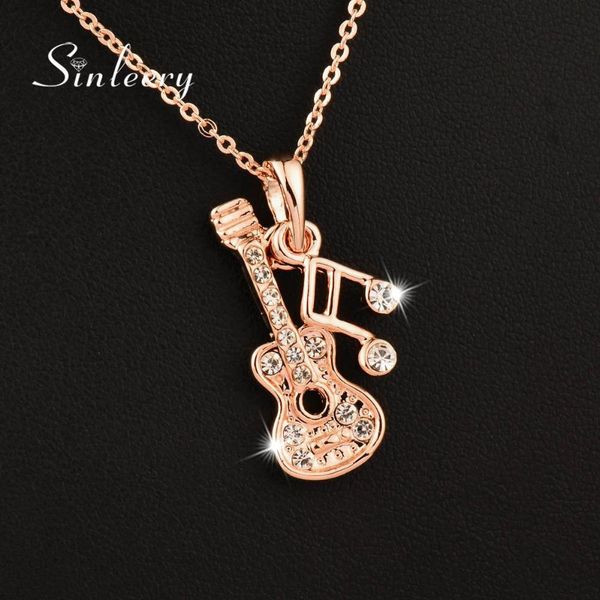 

sinleery 2018 new musical note guitar pendant necklace silver/ rose gold color chain brand jewelry xl268