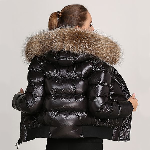 

new france luxury down jacket winter coat women outerwear down coats slim parkas jacket raccoon fur collar down jacket warm winter coats, Black