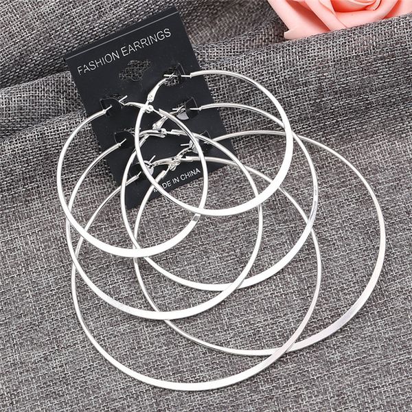 

3 pairs/set fashion jewelry silver hoop earrings big smooth circle earrings set, Golden;silver