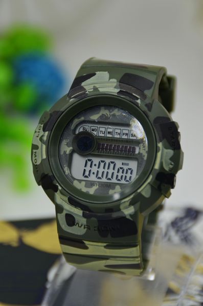 

led waterproof electronic sports running timing swimming electronic couple watch men's camouflage watch, Blue