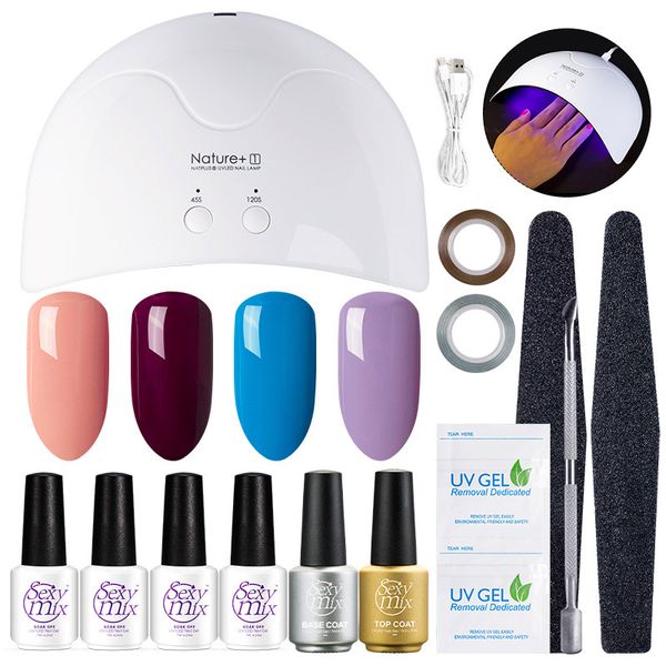 

sexymix 12pcs/lot nail art gel set 16w led lamp nail dryer 4 pcs uv gel polish base coat coat manicure tools set