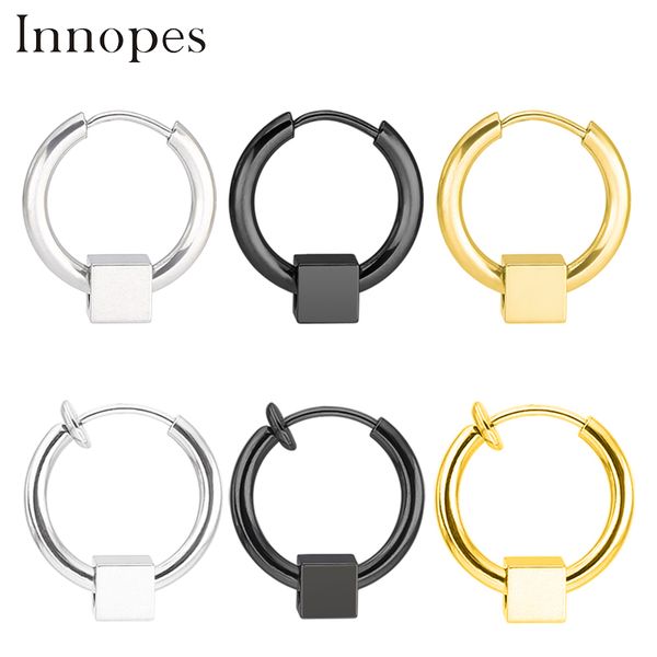 

innopes korean style trendy men's gold clip earrings round small earrings stainless steel vintage jewelry, Silver
