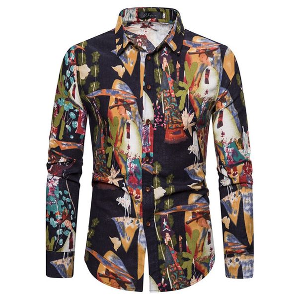 

klv shirts men's autumn splicing printed shirt business leisure retro shirt long-sleeved blouse christmas shirts, White;black