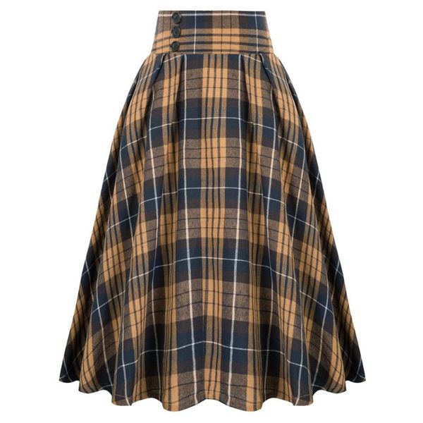 

buttons decorated skirt elastic waist high waist pleated short vintage style, Black