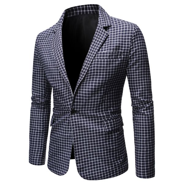 

mogu men blazer wedding groom blazer mens casual plaid jacket suit one button printed slim fit casual tuxedo man jacket, White;black