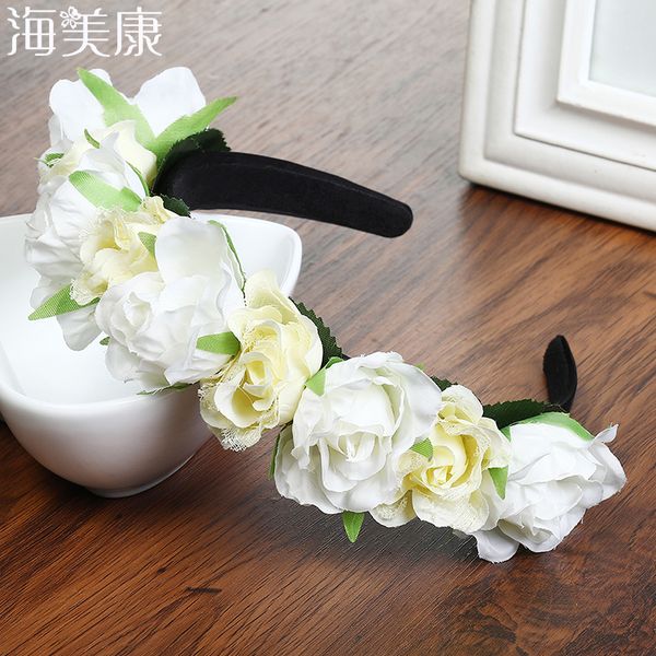 

haimeikang white rose color wedding garland hairband beach flower crown for girls women headband hair rose band hair accessories