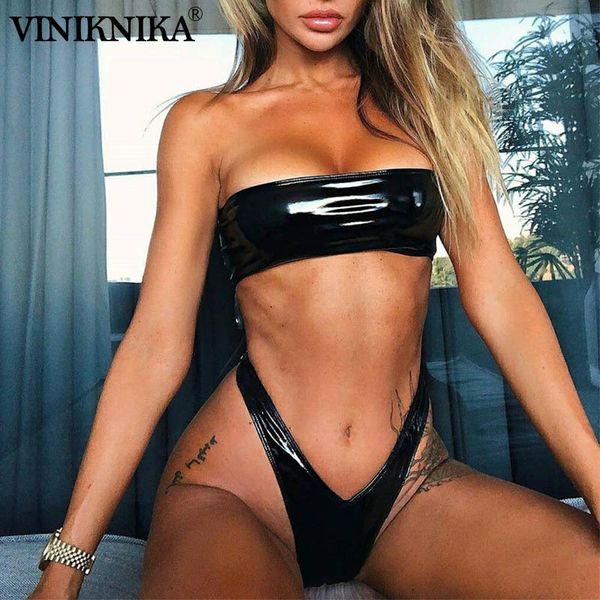 

2020 new women shiny pu leather push-up bikini set beachwear bathing suits summer swimsuit swimwear brazilian biquini micro, White;black