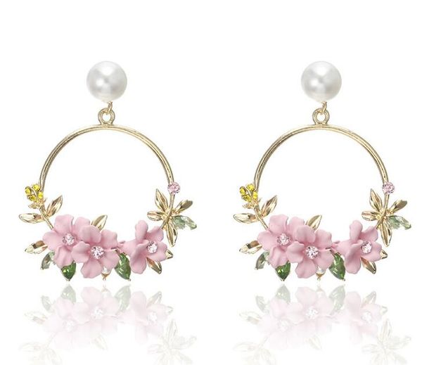

new elegant big circle flower drop earrings for women fashion simulated pearl rhinestone boucle d'oreille ga708, Golden;silver