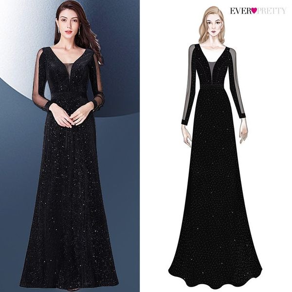 

evening dresses 2019 long sleeve ever pretty v-neck sparkle elegant little mermaid autumn winter long formal party prom gowns, White;black