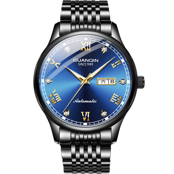 

guanqin gj16136 genuine 2019 new business casual watches automatic mechanical watch double calendar male luminous waterproof, Slivery;brown