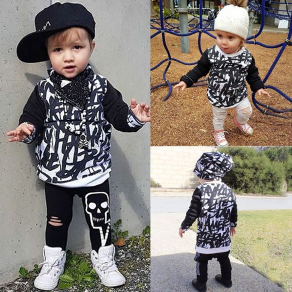 

new toddler boy casual hoodies black&white kid baby girl boy shirt sweatshirt spring autumn infant outerwear cotton clothes