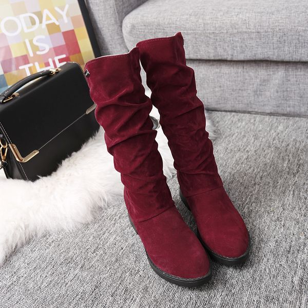 

autumn winter warm womens short boots flock height increasing woman calf boots low heels slip on bx920, Black