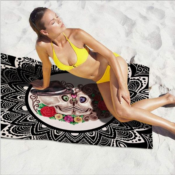 

fashion 150*75cm 6 models square ultrafine printed beach yoga towel round tapestry skeleton head polyester bath towel