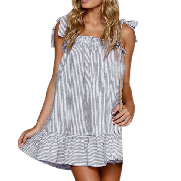 

Women Dress Summer Sexy Party Dress Print Striped Beach Women Clothing Linen Sling Sleeveless Mini Dress