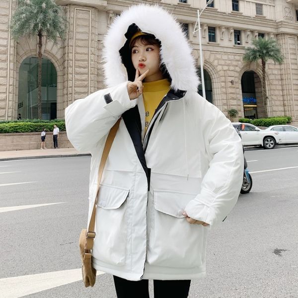

fall/winter female korean version of the new cotton-padded jacket loose 2019 net red thickened fur collar women coat, Black