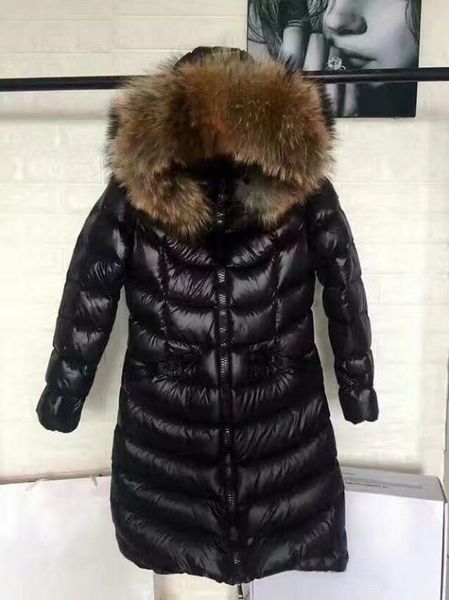 

женщины зима вниз пальто толстые x-long вниз ветровки 100% big real raccoon меховой воротник капюшоном пуховик с всех тегов и этикетки, Black