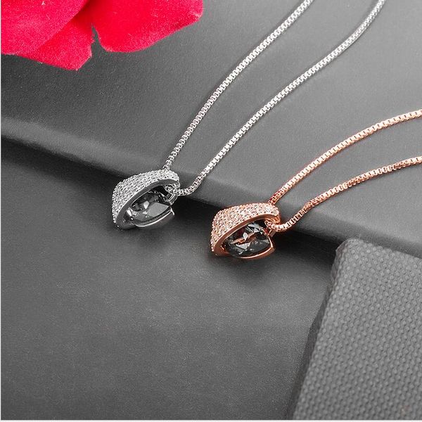 

высокое качество роскошь розовое золото серебро из нержавеющей стали сердце ожерелье женская кристаллическая ключица цепи подарок ювелирных, Silver