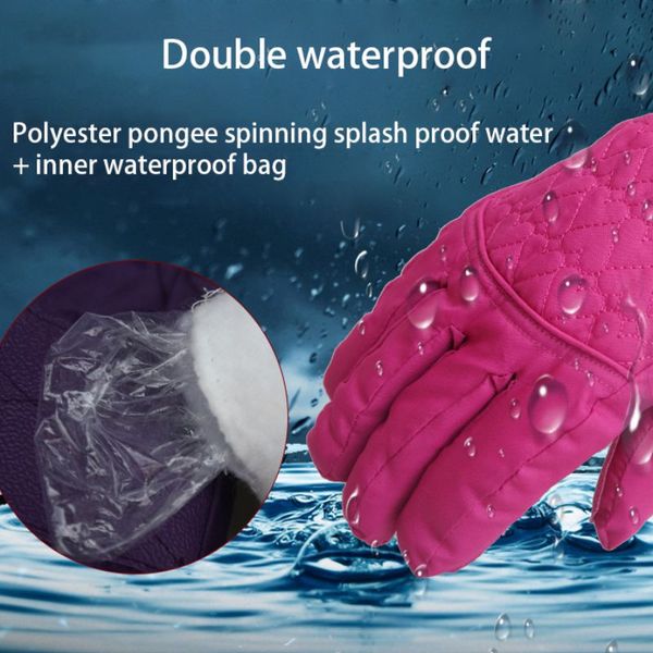 

winter children's gloves outdoor windproof anti-skid lnner waterproof bag fur warm snow sports climbing full finger gloves, Black