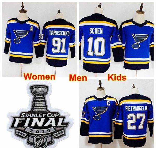 

men youth women alex pietrangelo jersey 27 st. louis blues 2019 stanley cup finals hockey 91 vladimir tarasenko 10 brayden schenn kids lady, Black;red