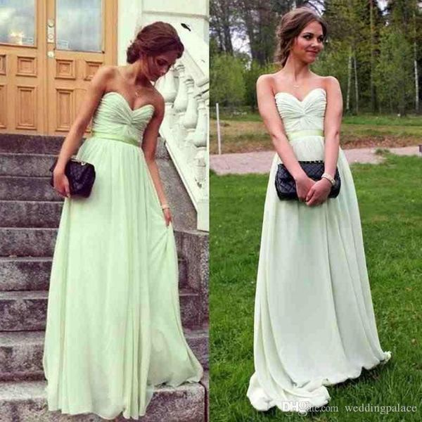 

mint green long bridesmaid dresses sweetheart pleats chiffon a line floor length maid of honor garden bridesmaid gowns for women, White;pink