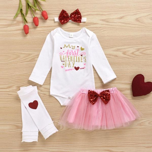 

4pcs newborn baby girl clothes sets letter romper skirt headband band leg warmer valentine outfit suit roupa infantil #30, White