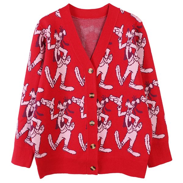 

2020 new spring v-neck loose luxury women sweater cardigan knitted coat designer sweaters pull femme red cartoon printing plus size s-l, White;black