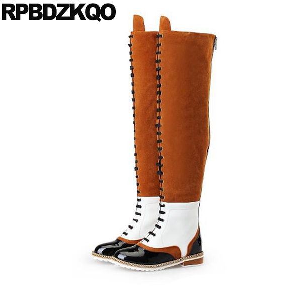 

over the knee thigh high boots for plus size women lace up patent leather black and white long shoes tall 10 custom big