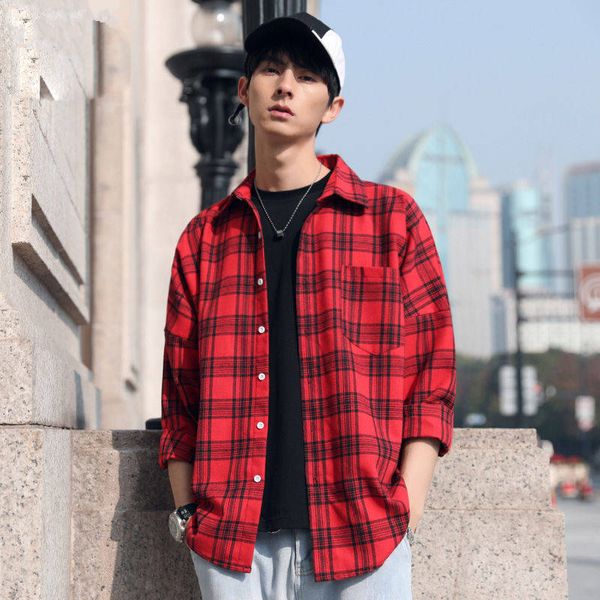 

casual plaid flannel plaid shirts for men fashion oversized long sleeve shirt men women burr shirts harajuku male strip, White;black
