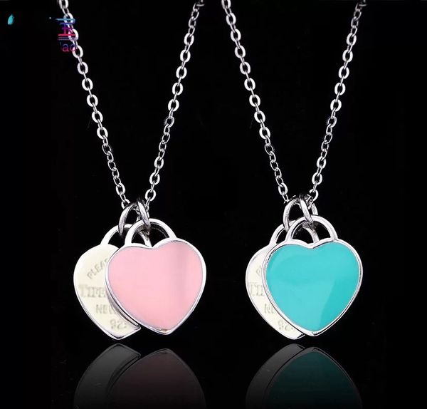 

2018 fashion woman stainless steel double heart pendant necklace please return to new york 925 letters necklace jewelry, Silver