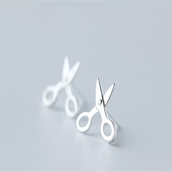 

925 sterling silver jewelry new cute small scissors stud earrings for women men sterling silver fine jewelry female wedding accessory, Black