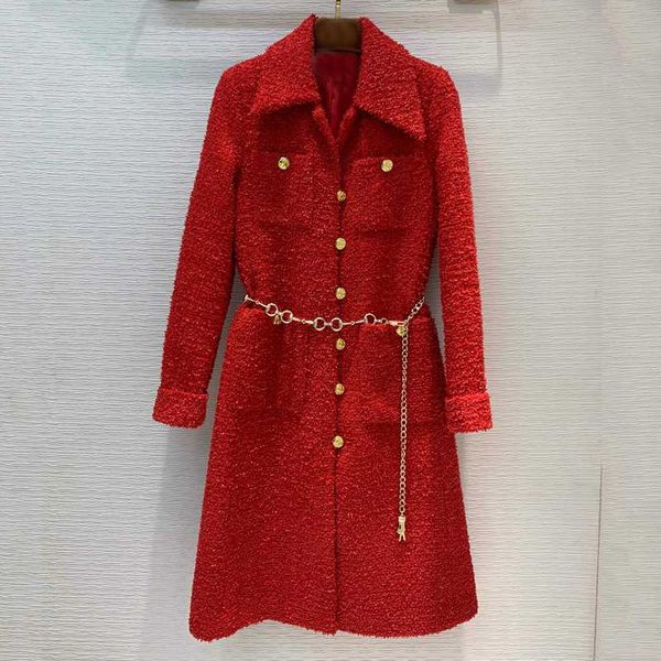 

long wool blend coat women spring warm long sleeve coat elegant red tweed female, Black