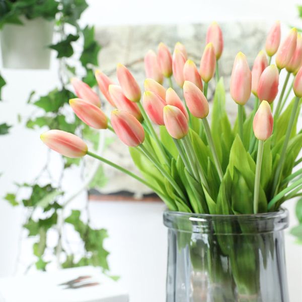 

luxury real touch tulips bunch soft plastic artificial flower for home wedding decoration fake hand flowers fleur artificielle