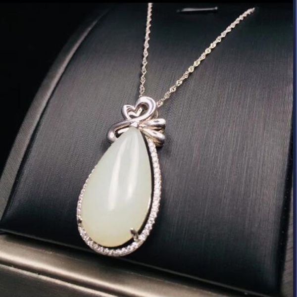 

натуральный китайский hetian 925 silver white jade water drop ожерелье для женщин шарма ювелирных изделий