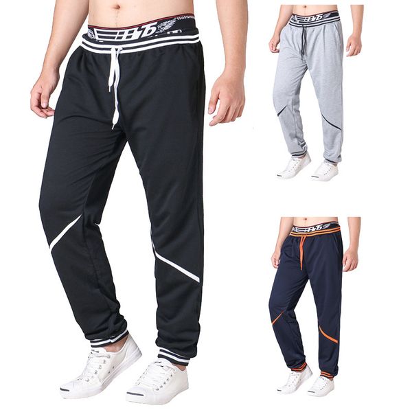 

k01 men's casual color contrast stitching sports pants, Black;gray